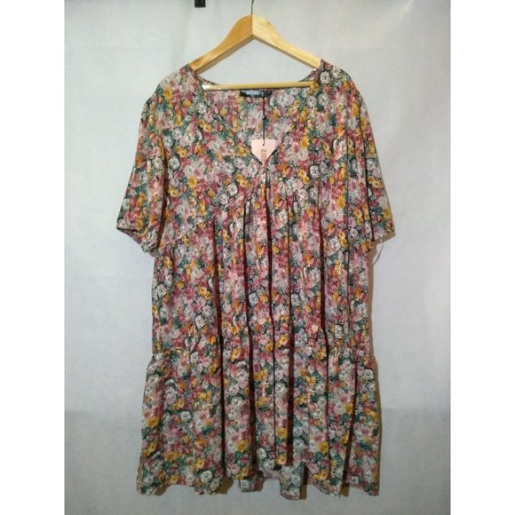 NWT Missguided Women's Multicolor Floral Print Half Sleeve Shift Dress Size 16 - Picture 1 of 7